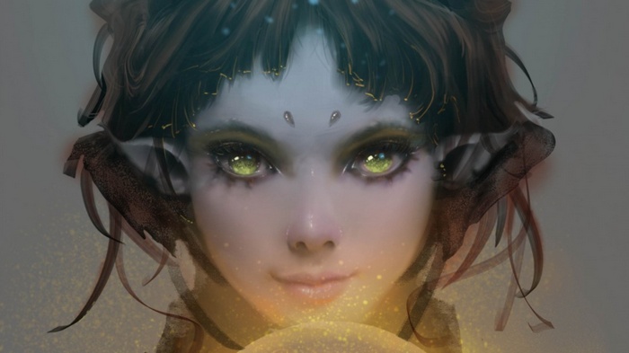 Fantasy girl with glowing eyes and horns