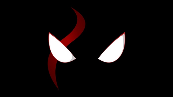 Minimalist artwork of red and white eyes on black background