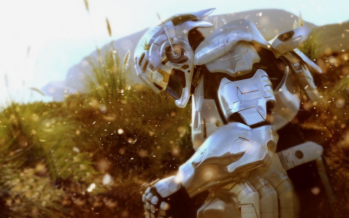 Vanquish protagonist in a grassy field
