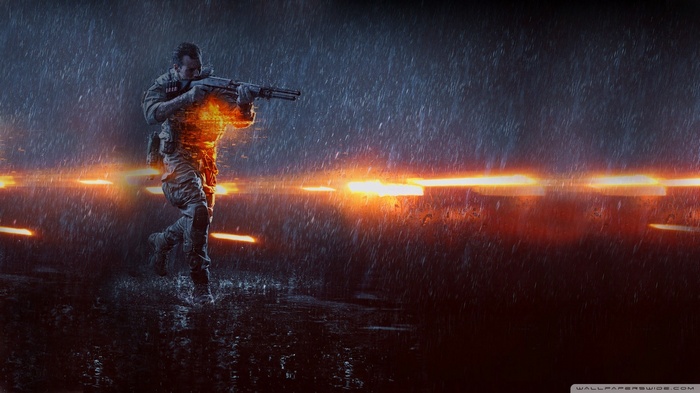 Battlefield 4 Soldier in Rain with Explosions