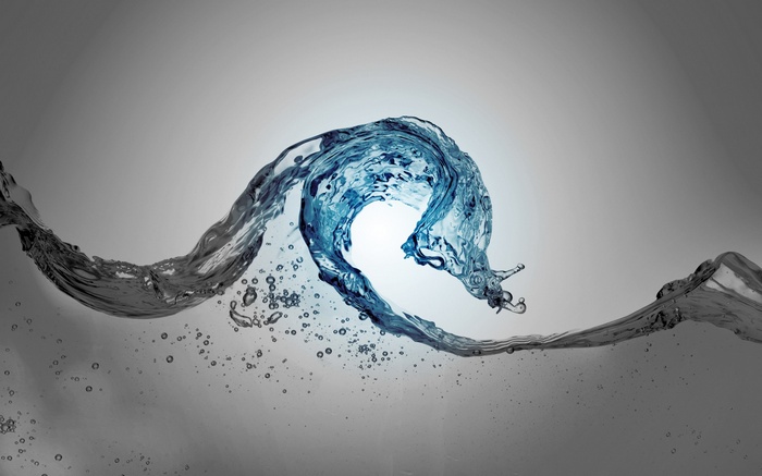 Blue water wave splashing in selective coloring