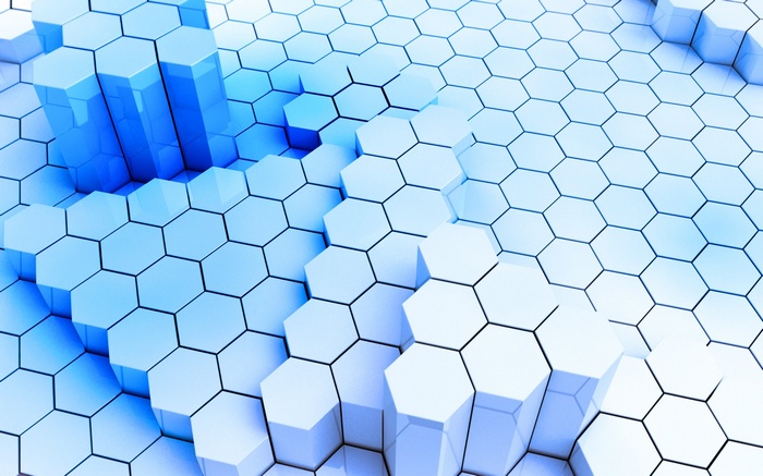 Abstract blue and white hexagonal 3D render