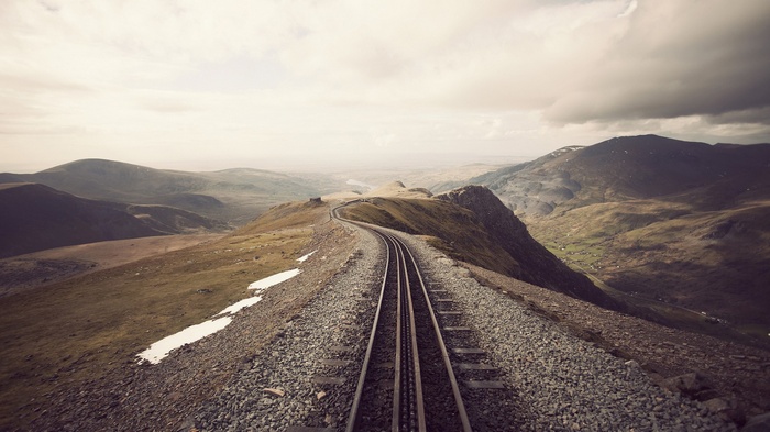 Snowdon mountain railway tracks winding through the landscape