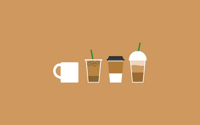 Minimalist illustration of four coffee drinks