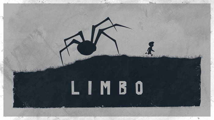 Limbo game art with boy and giant spider