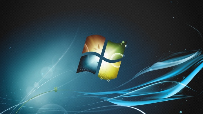 Microsoft Windows 7 Logo with Abstract Blue Swirls