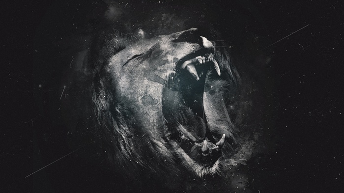 Digital art of a roaring lion