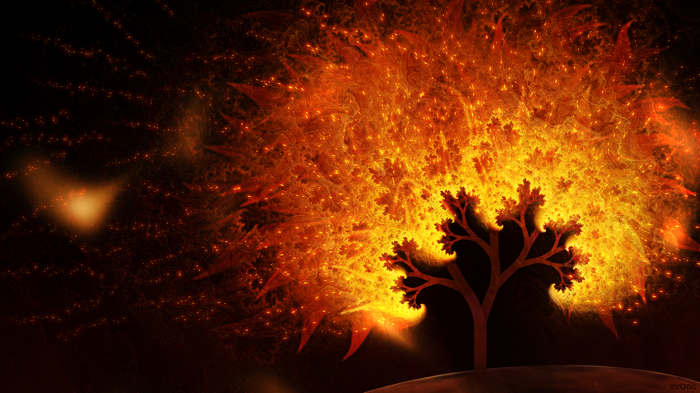 trees abstract digital art fire