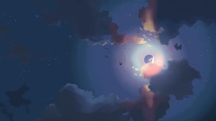Night sky with moon and clouds artwork