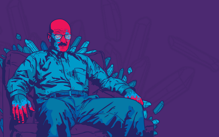Walter White sitting on a throne of crystals