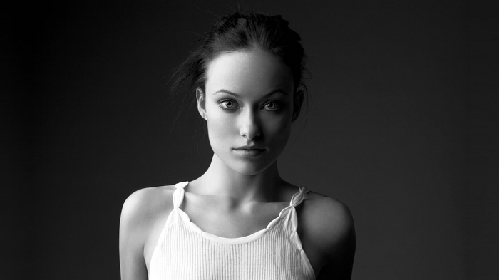 Monochrome portrait of actress Olivia Wilde
