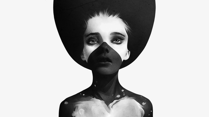 Monochrome artwork of a woman with body paint