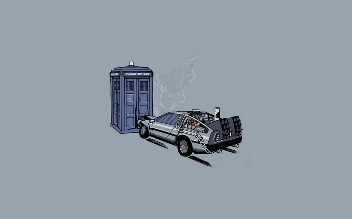 DeLorean and TARDIS crossover artwork