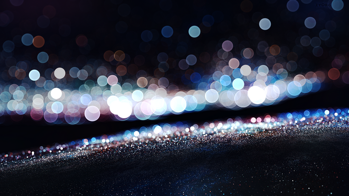 Bokeh lights and glitter effect on dark background