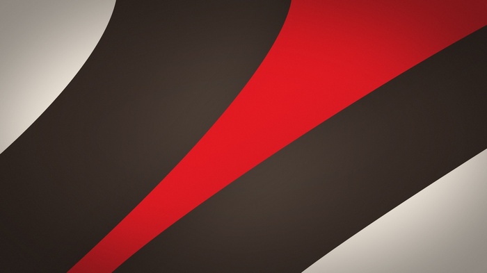 Abstract shapes with red, black, and white curves