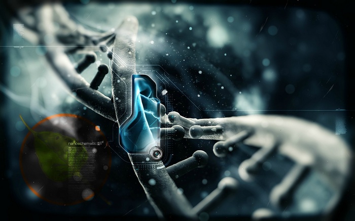 Digital DNA strand with futuristic interface