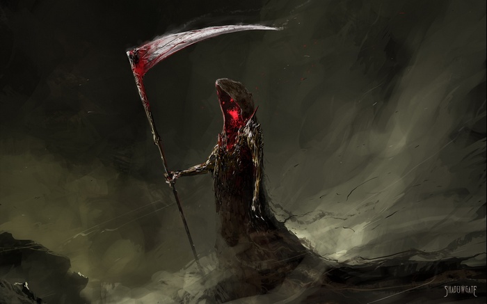 Grim Reaper with Bloody Scythe in Dark Fantasy Art