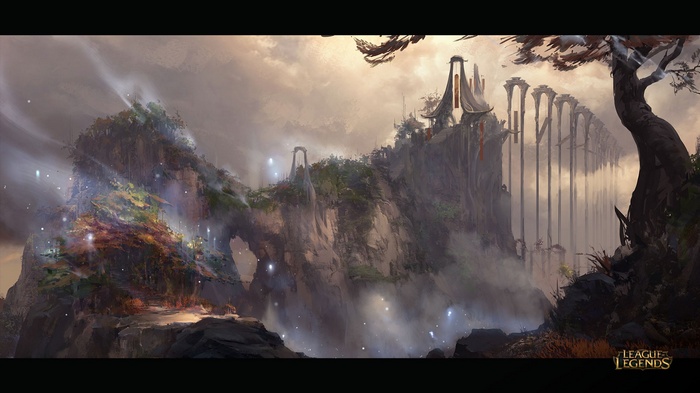 League of Legends fantasy art of a mystical mountain landscape