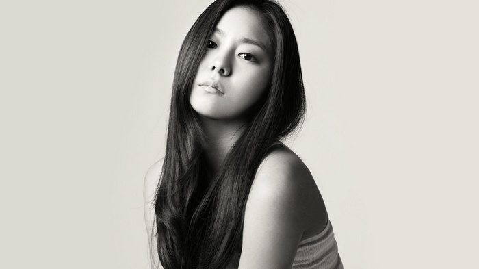 Korean woman with long dark hair