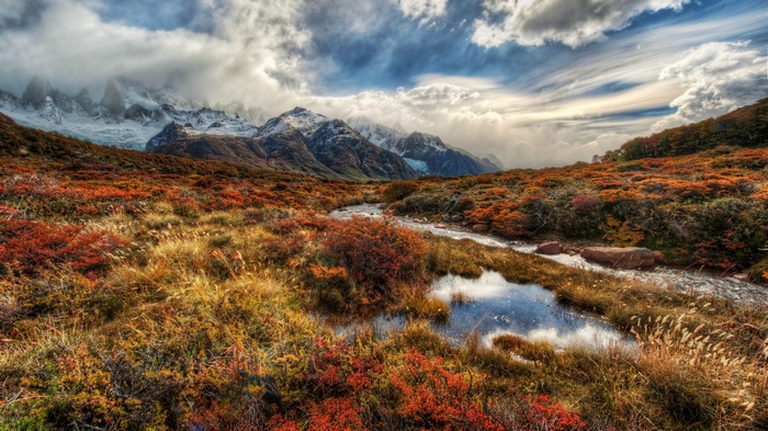 Autumn landscape with mountains and river in Argentina