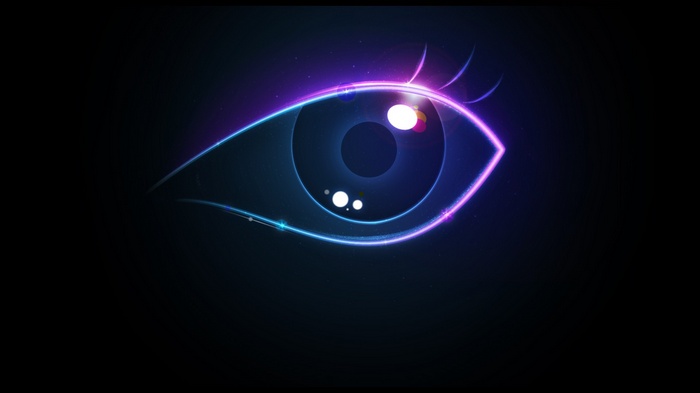 Neon eye artwork with blue and purple glow