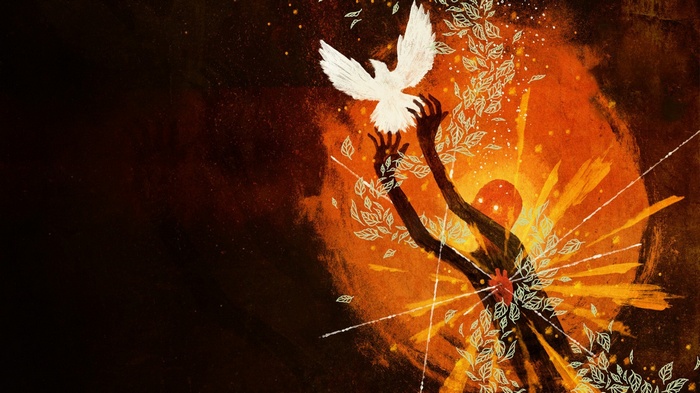 August Burns Red artwork with dove and human figure