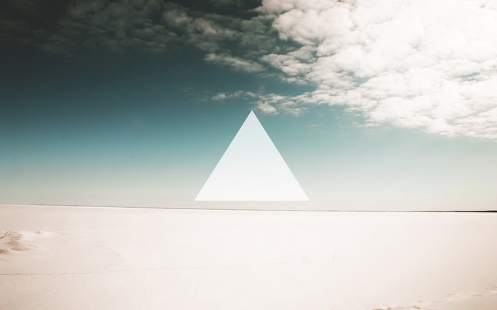 Minimalist landscape with clouds and a triangle