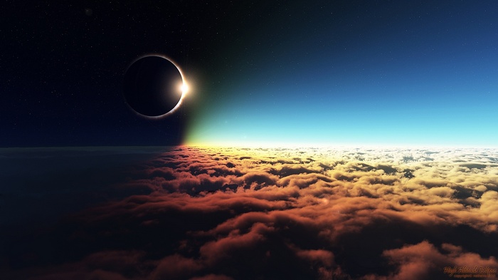 Solar Eclipse Over Clouds from Space