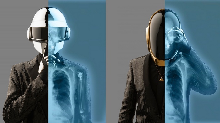 Daft Punk helmets with x-ray overlay