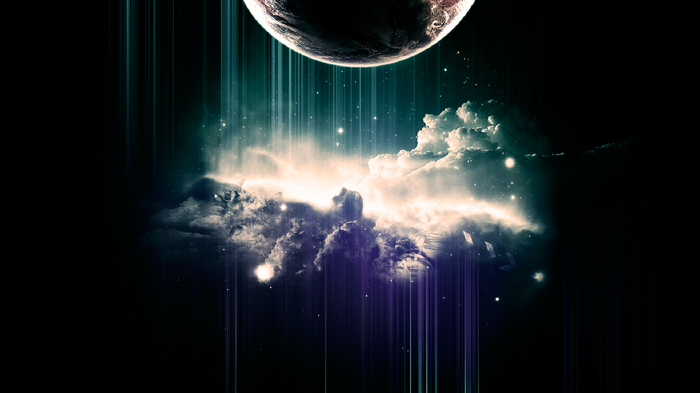 Abstract planet and clouds with light streaks