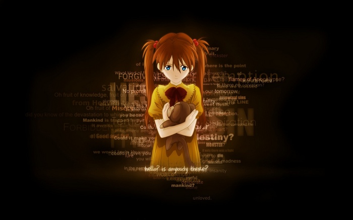Asuka Langley Soryu holding a teddy bear