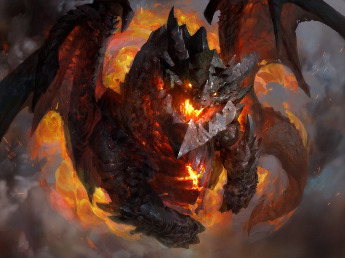 Deathwing from World of Warcraft engulfed in flames