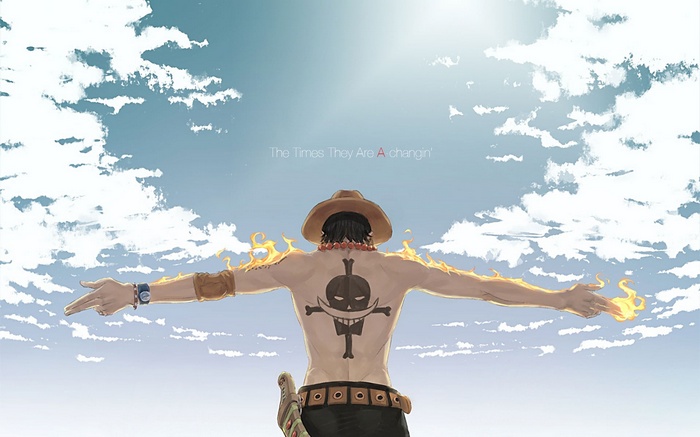 Portgas D. Ace with Whitebeard tattoo and flames