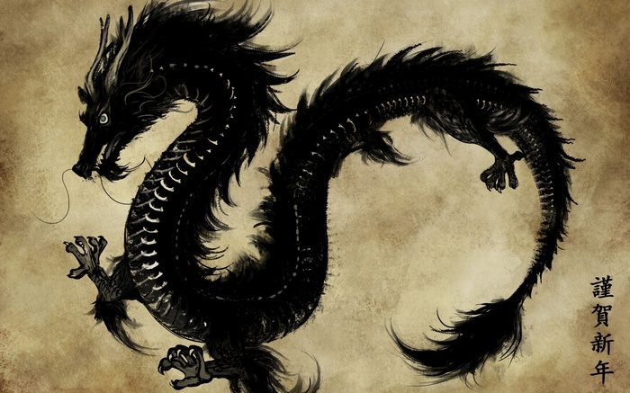 Black Chinese Dragon on Textured Background