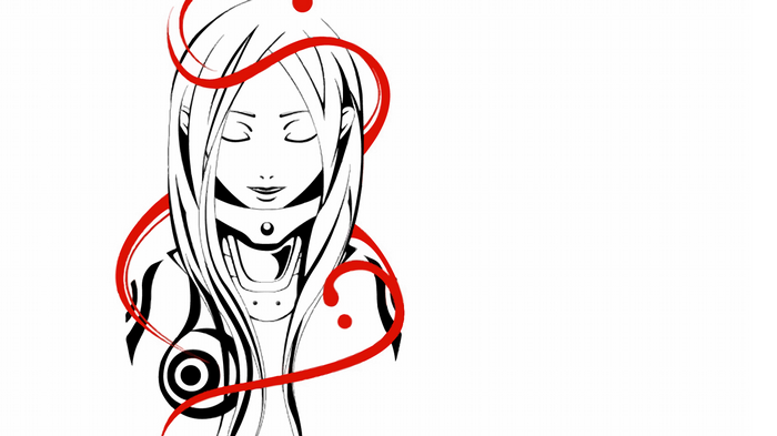 Shiro from Deadman Wonderland with red abstract elements