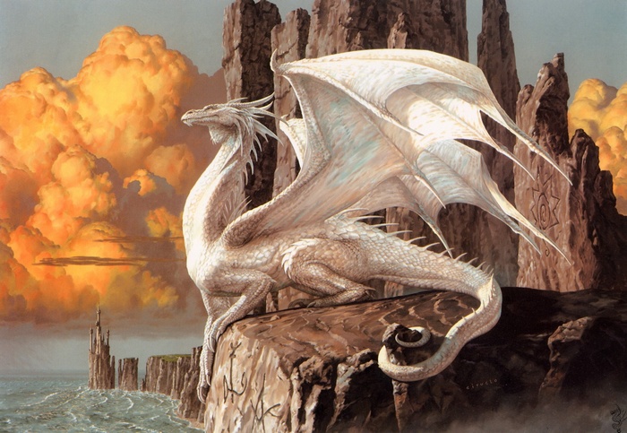 White Dragon on a Rocky Outcrop by Ciruelo Cabral