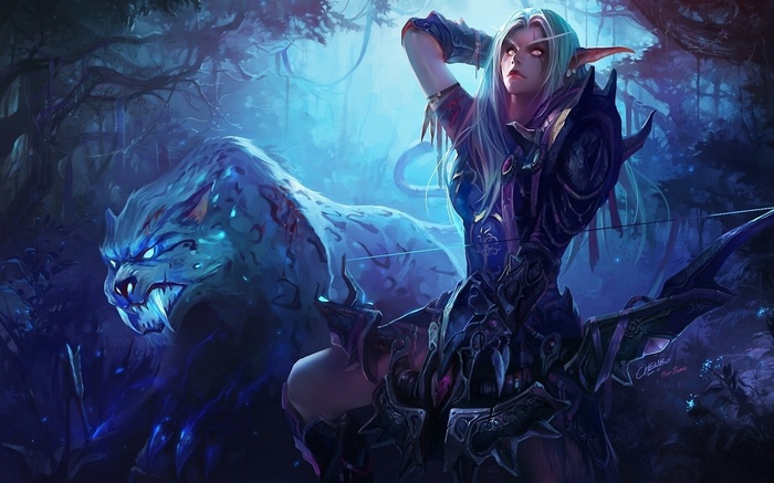 Night Elf hunter with panther in World of Warcraft