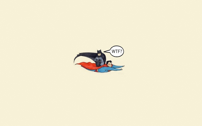 Batman rides on Superman's back, asking "WTF?"