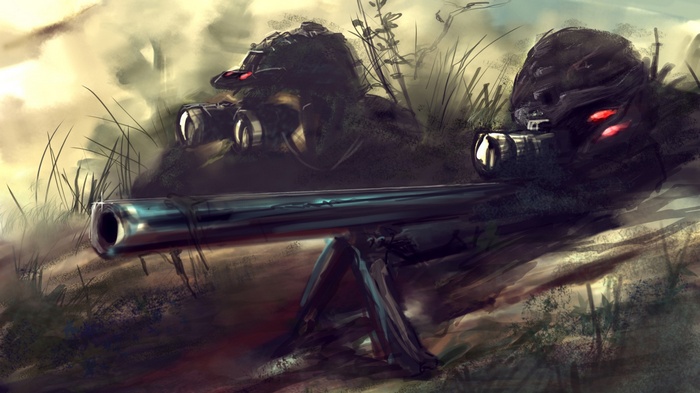 Soldiers with sniper rifles in tall grass