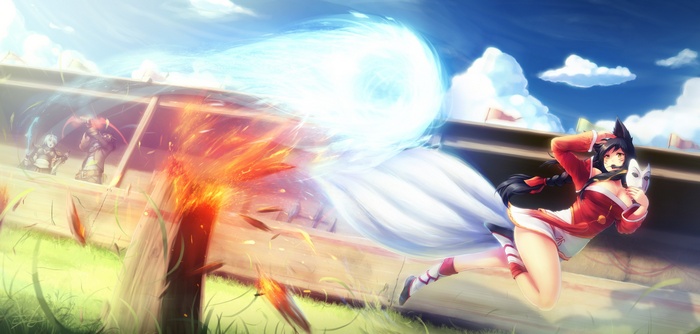 Ahri from League of Legends casting a spell