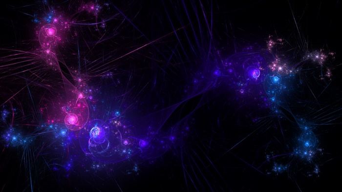 Abstract purple and blue fractal shapes with lines