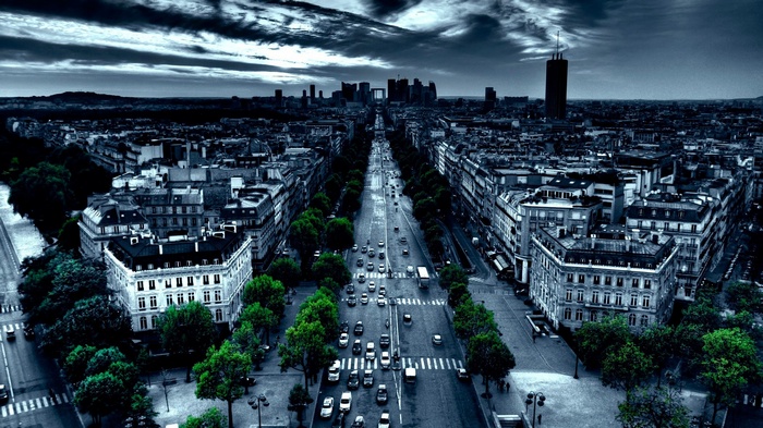 Aerial view of Champs-Élysées and La Défense, Paris
