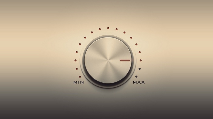 Metal volume knob with MIN and MAX labels