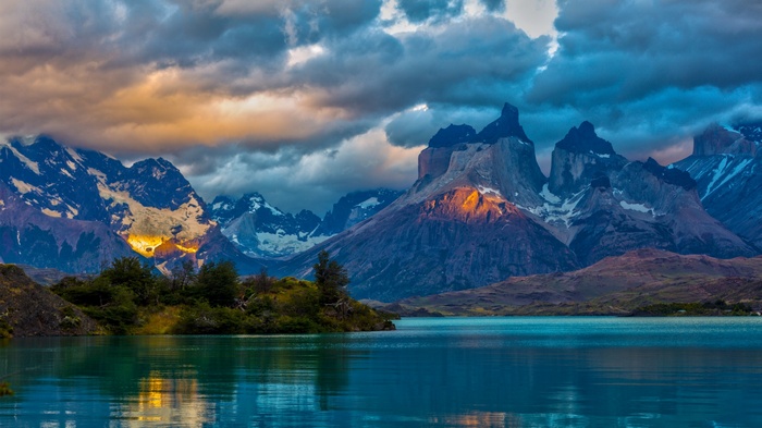 Torres del Paine National Park landscape with mountains and lake