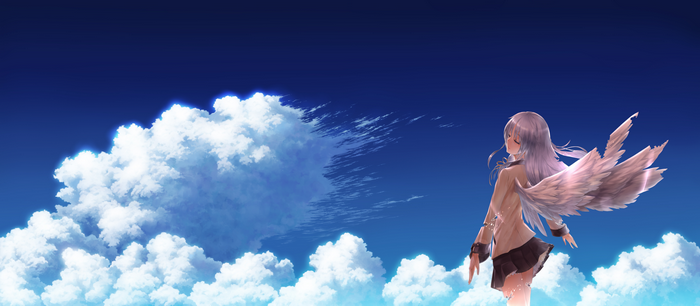 Tachibana Kanade with Angel Wings in the Sky