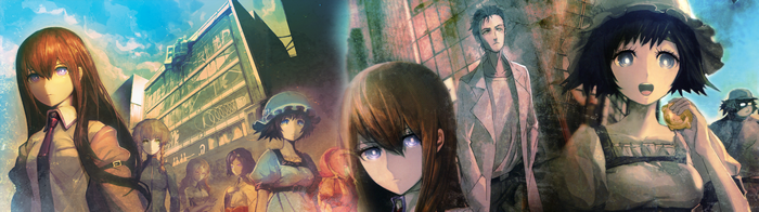 Steins;Gate characters in a city setting