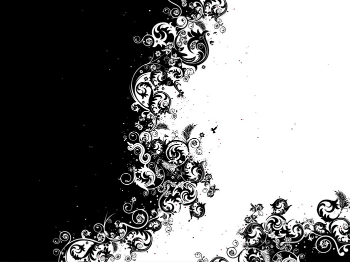 Monochrome abstract floral artwork with black and white contrast