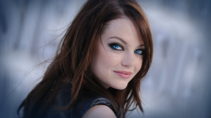 Emma Stone with bright blue eyes