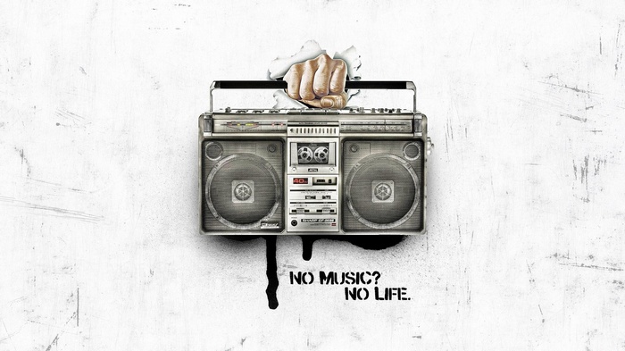 Sharp GF-777 Boombox with Fist and "No Music? No Life."