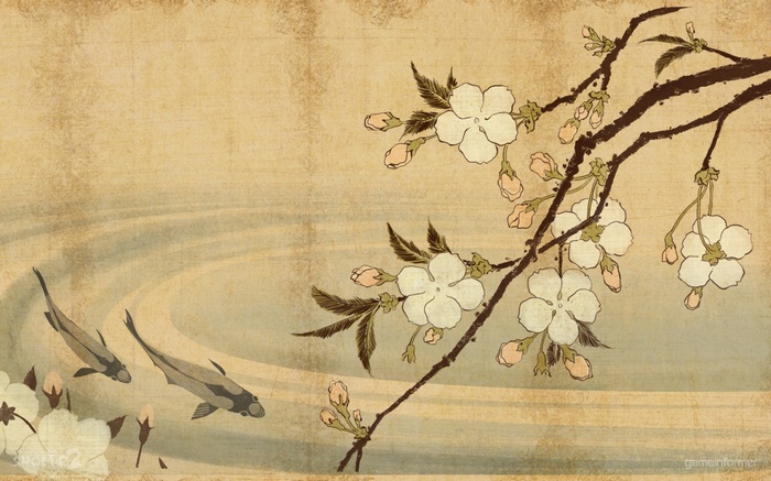 Minimalism Chinese Flowers Artwork Fish